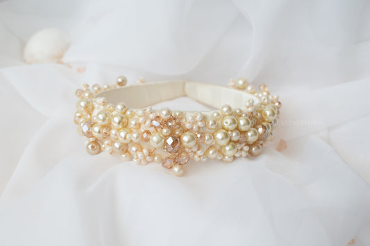 Mayela Beige and Gold Pearled Headband