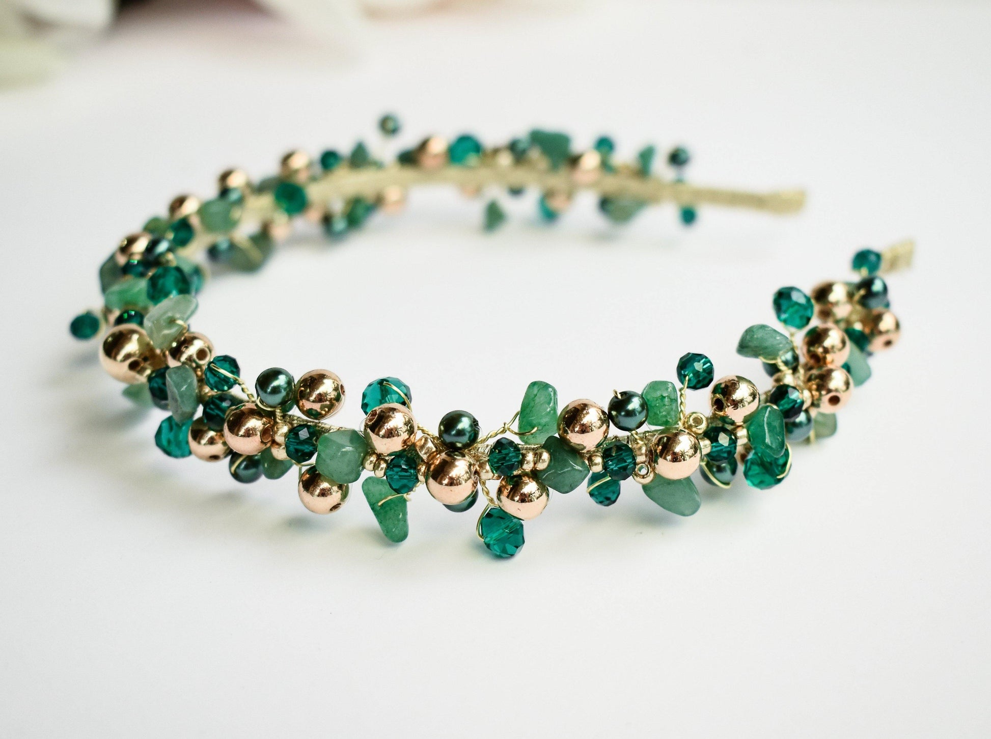 Reina⎪Emerald Green & Gold Headpiece - HEAVENLY VOWS