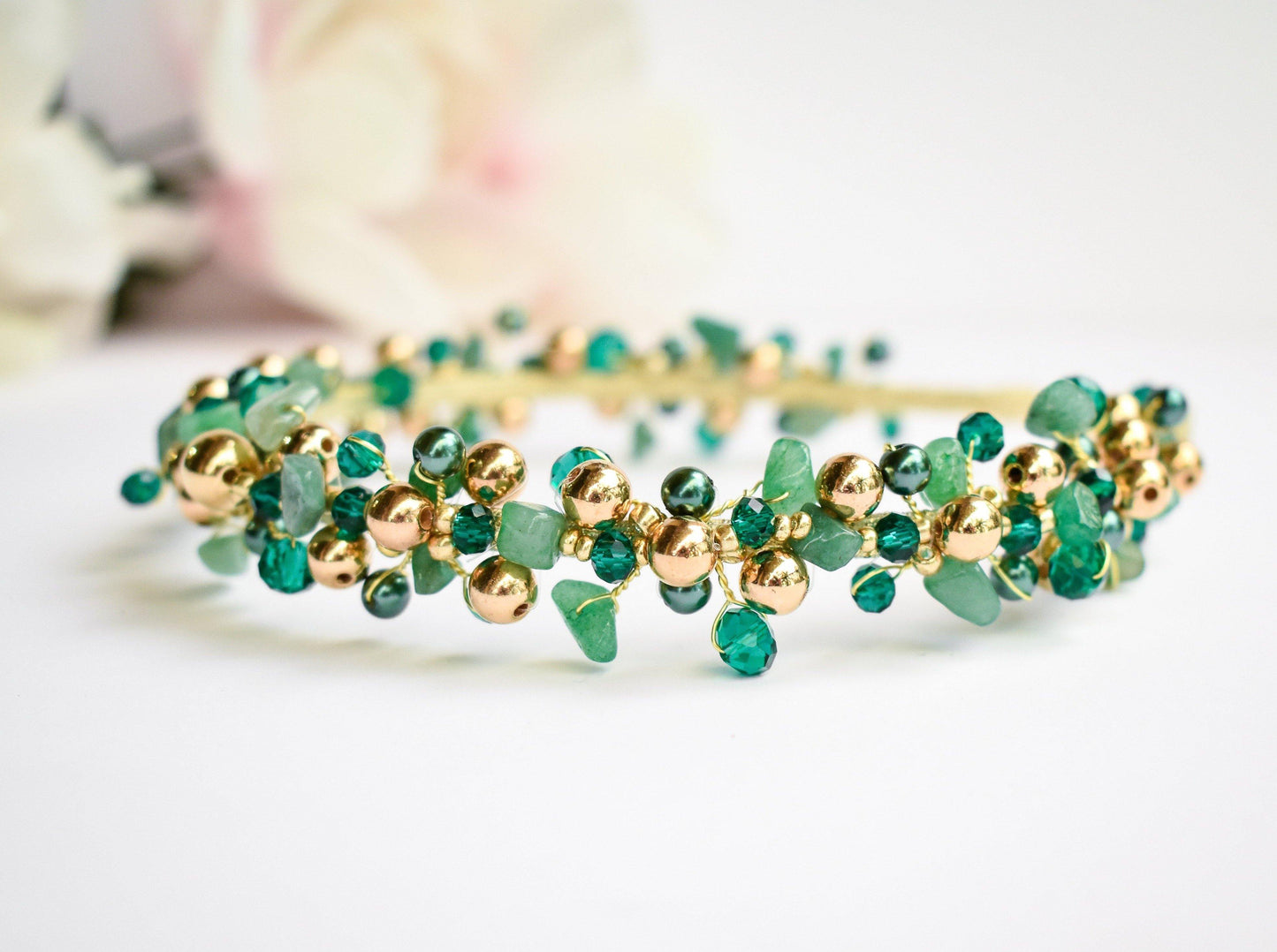 Reina⎪Emerald Green & Gold Headpiece - HEAVENLY VOWS