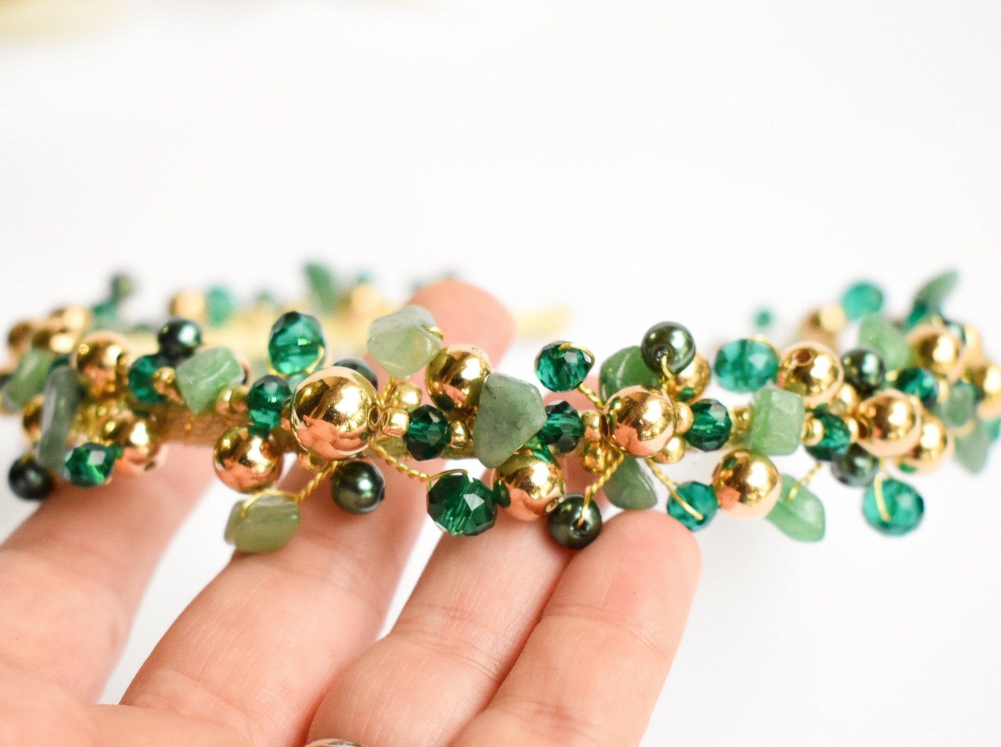 Reina⎪Emerald Green & Gold Headpiece - HEAVENLY VOWS