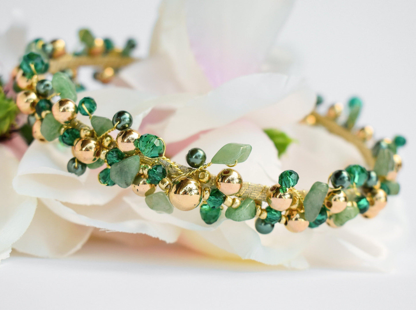 Reina⎪Emerald Green & Gold Headpiece - HEAVENLY VOWS