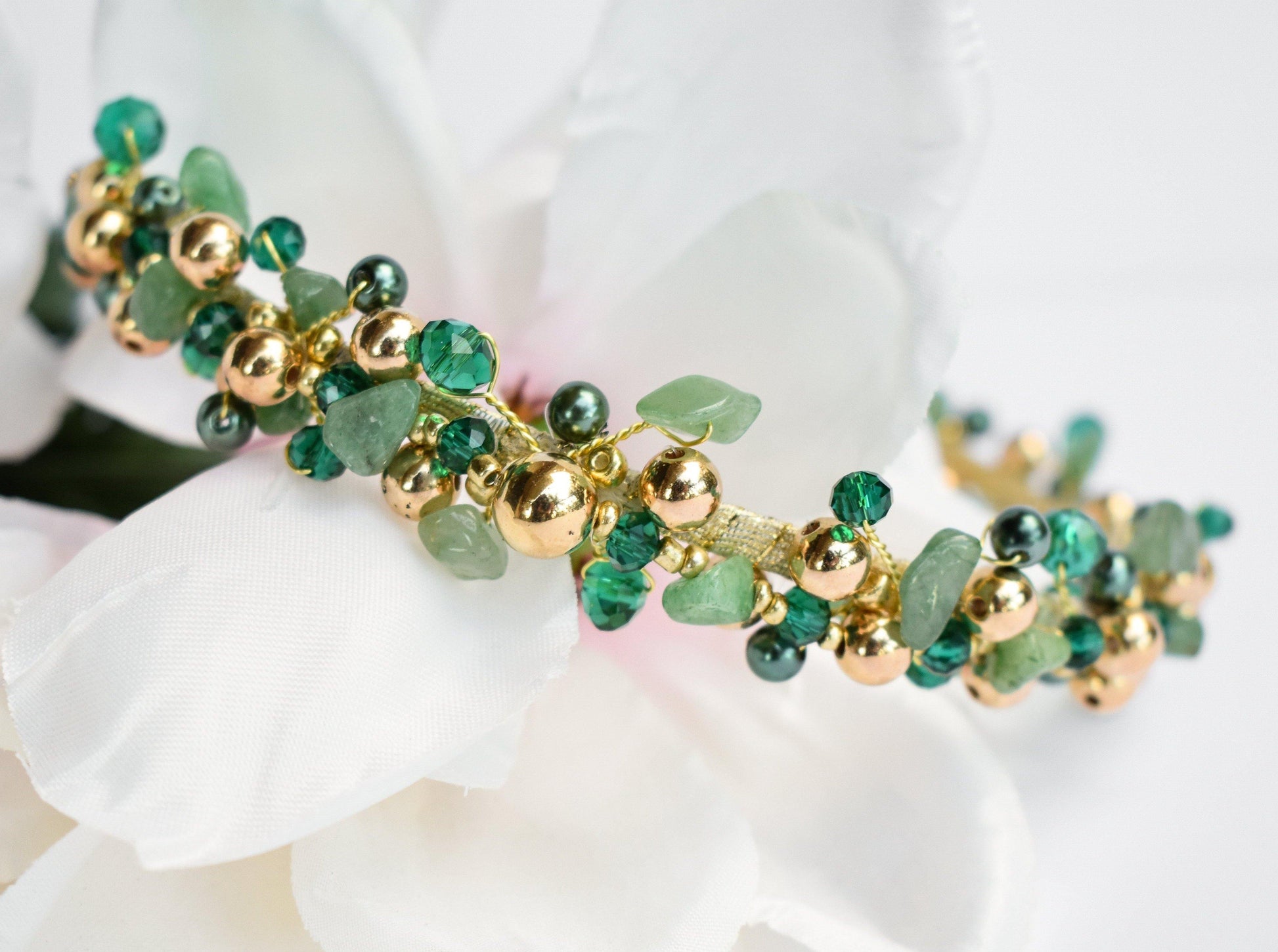 Reina⎪Emerald Green & Gold Headpiece - HEAVENLY VOWS