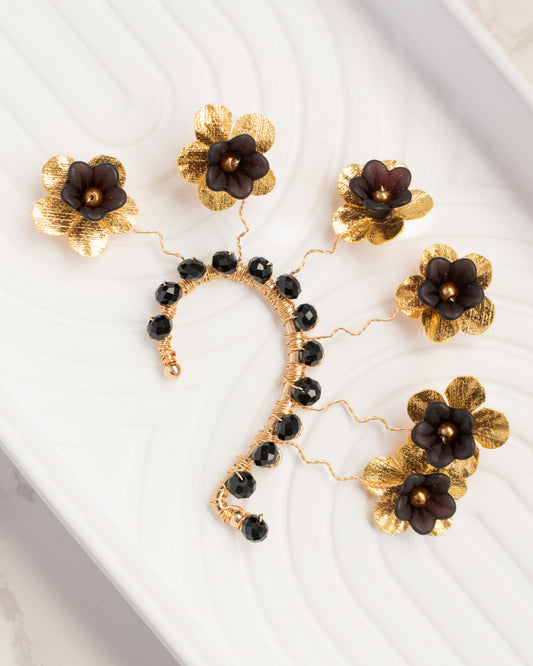 Danah Black Flowers Ear Cuff