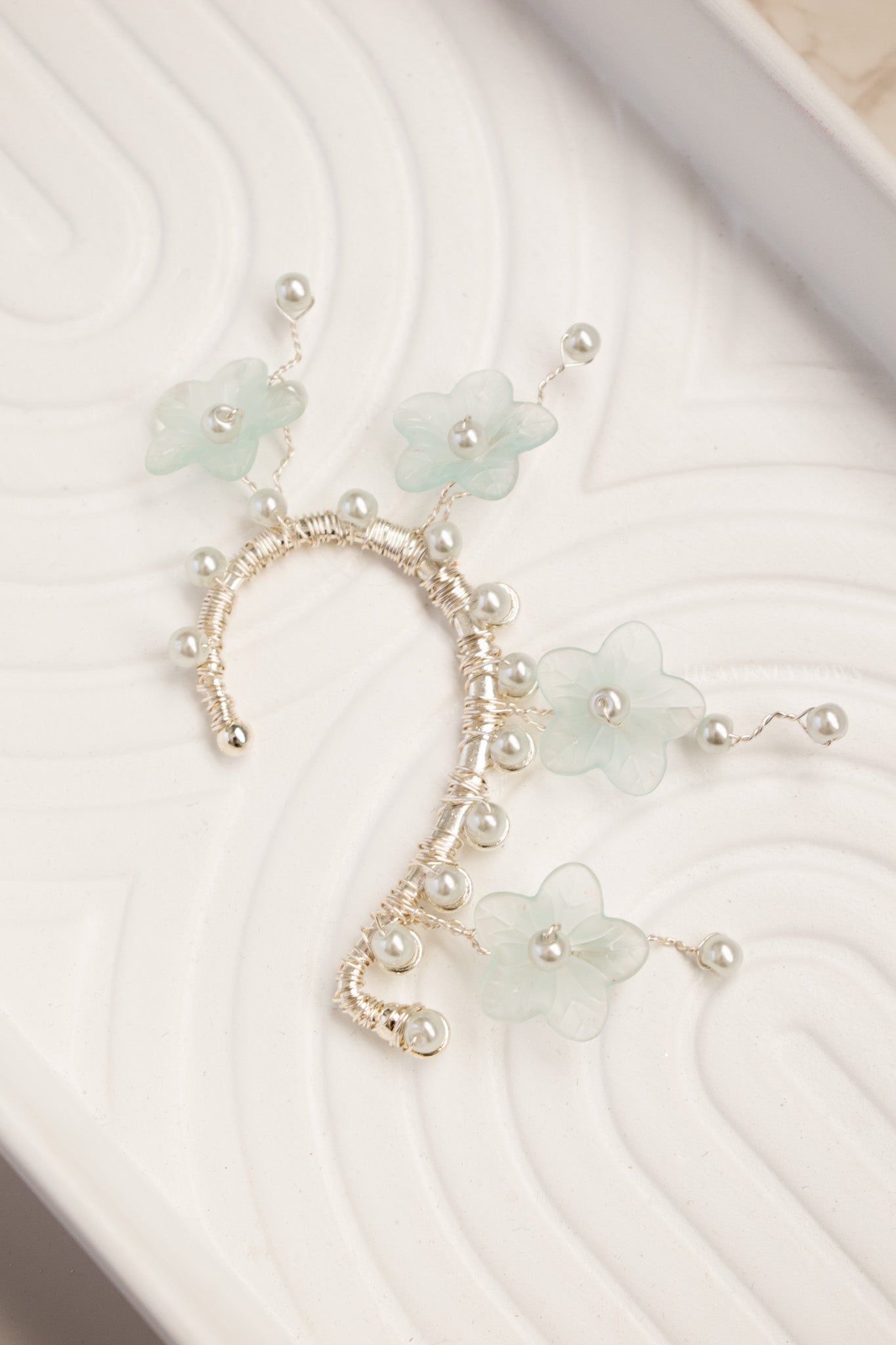 Alicia Baby Blue Flowers Ear Cuff